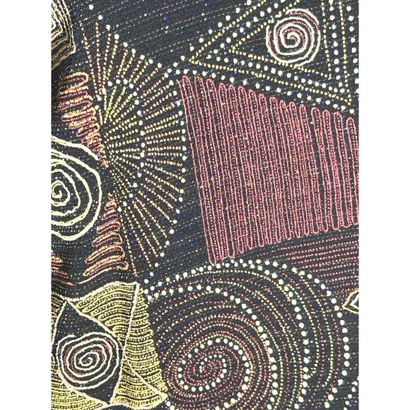 CHICO’S DESIGN Women’s Pullover Top  Black Rust Mustard Metallic Geo Size 3 - Picture 2 of 8